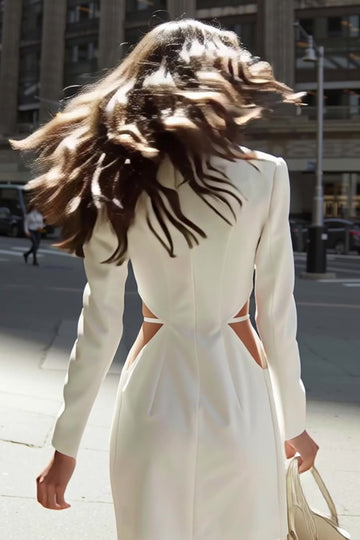 Sheath Ivory Notched Lapel Cut-Out Work Dress